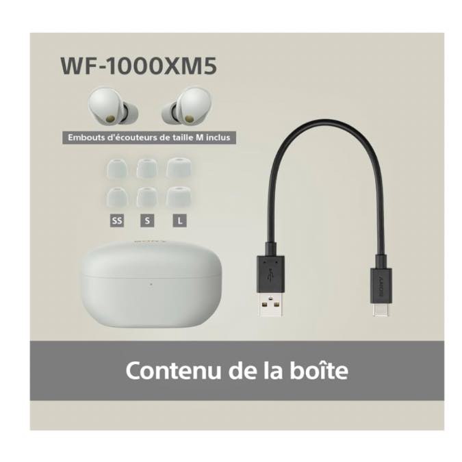 Sony WF-1000XM5 écouteurs sans Fil à réduction de Bruit, Bluetooth, Intra-Auriculaires avec Micro, 36 Heures d'autonomie, Charge Rapide, IPX4, Compatible iOS et Android - Argent – Image 5