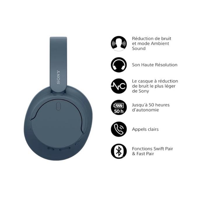 Sony WH-CH720N - Casque Bluetooth sans Fil à réduction de Bruit - Micro intégré - jusqu'à 35 Heures d'autonomie et Charge Rapide - Bleu – Image 2