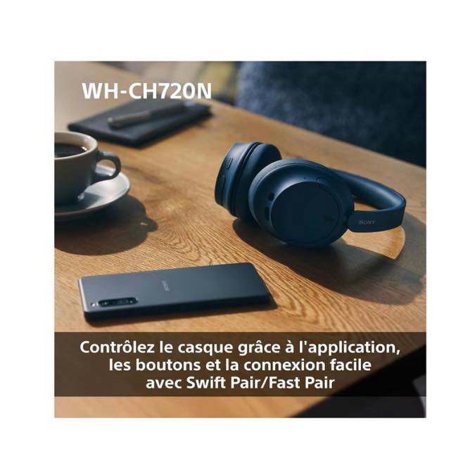 Sony WH-CH720N - Casque Bluetooth sans Fil à réduction de Bruit - Micro intégré - jusqu'à 35 Heures d'autonomie et Charge Rapide - Bleu – Image 8