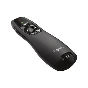 Logitech R400 Télécommande de Présentation sans Fil, 2,4 GHz/Récepteur USB, Pointeur Laser Rouge, Portée de 15 Mètres, 6 Boutons, Commande Intuitive de Diaporama, Indicateur de Batterie, PC - Noir