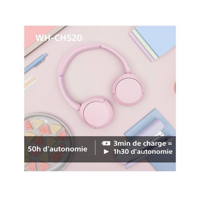 Sony WH-CH520 - Casque Bluetooth sans Fil, Multipoint, Micro intégré - jusqu'à 50 Heures d'autonomie et Charge Rapide - Noir – Image 4