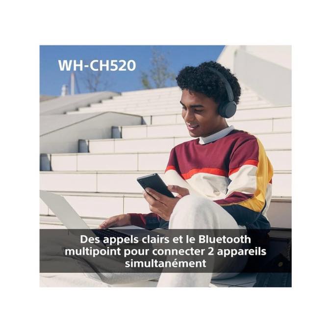Sony WH-CH520 - Casque Bluetooth sans Fil, Multipoint, Micro intégré - jusqu'à 50 Heures d'autonomie et Charge Rapide - Noir – Image 5