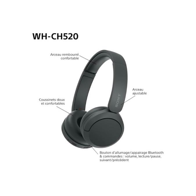 Sony WH-CH520 - Casque Bluetooth sans Fil, Multipoint, Micro intégré - jusqu'à 50 Heures d'autonomie et Charge Rapide - Noir – Image 7