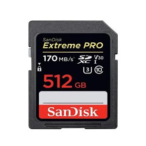 Carte mémoire SDXC SanDisk 512 GO Extreme PRO Jusqu'à 170 Mo/s, UHS-I, Classe 10, U3, V30