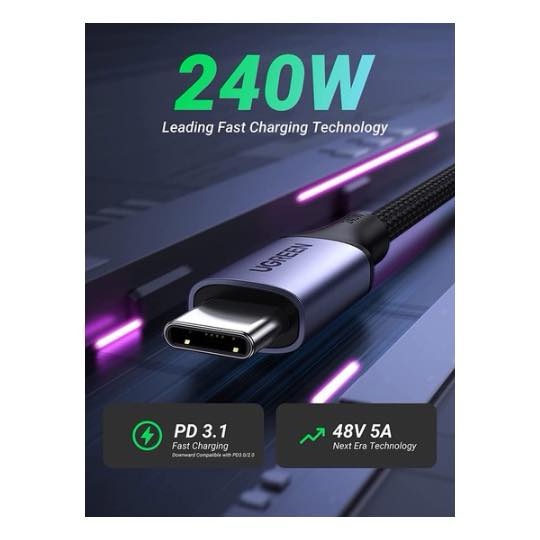 Cable USB C 2M, Tressé 240W Câble de Charge Rapide USB C vers USB C - UGREEN US535 90440 – Image 2