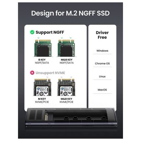Boîtier SSD SATA M.2, USB 3.1 Gen 2 vers M2 NGFF vers M.2 M+B/B-Key Caddy 2280/2260/2242/2230 Lecteur de disque externe Thunderbolt 3 compatible avec WD Blue 3D/GREEN, Samsung 860 EVO , Crucial - Gris UGREEN CM400 10903 – Image 7
