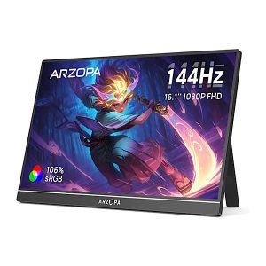 ARZOPA Z1FC - Écran Portable 16,1" 144 Hz avec béquille, 100% sRGB 1920 × 1080P FHD HDR 144 Hz, Ultra Fin-Protection des Yeux-Deuxième écran Externe pour Ordinateur portable/PC/Mac/PS3/4/5/Xbox