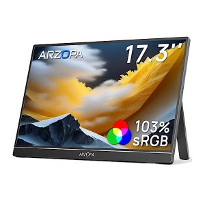 ARZOPA A1M - Grand Moniteur Portable 17,3 Pouces, 1920 × 1080 FHD HDR IPS avec Béquille pour Ordinateur Portable, Deuxième Écran Externe HDMI USB C pour PC/Mac/PS3/4/5/Xbox
