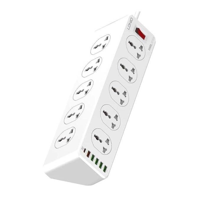 LDNIO SC10610 2500W Multiprise Electrique, Prise Multiple 200cm, Multiprise Parafoudre avec Protection Contre les Surtensions et Interrupteur - 10 prises AC avec port USB et USB-C – Image 3