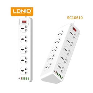 LDNIO SC10610 2500W Multiprise Electrique, Prise Multiple 200cm, Multiprise Parafoudre avec Protection Contre les Surtensions et Interrupteur - 10 prises AC avec port USB et USB-C