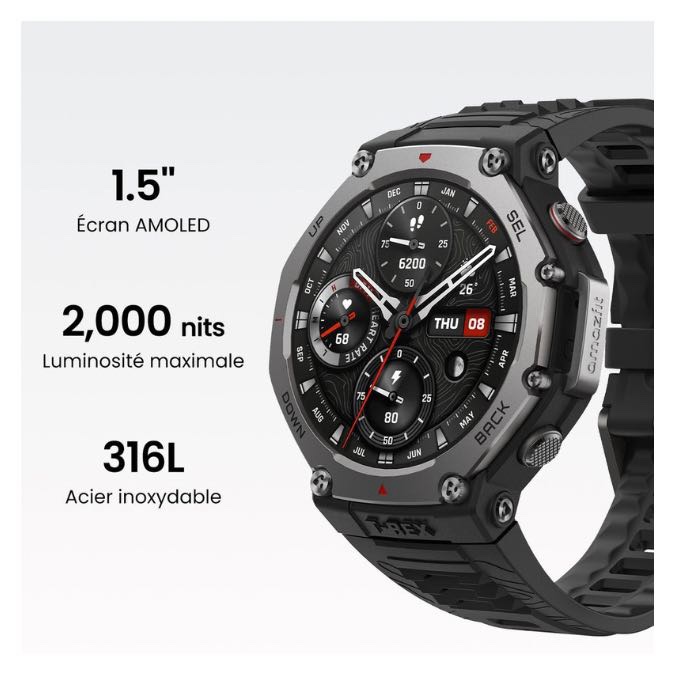 Amazfit T-Rex 3 - Montre connectée Écran AMOLED 1,5″, 3 semaines d’autonomie, Carte de navigation avancée, GPS, IA, Écran tactile – Lava – Image 9
