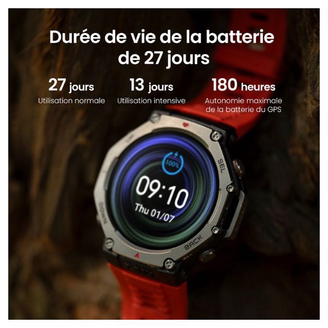 Amazfit T-Rex 3 - Montre connectée Écran AMOLED 1,5″, 3 semaines d’autonomie, Carte de navigation avancée, GPS, IA, Écran tactile – Lava – Image 7
