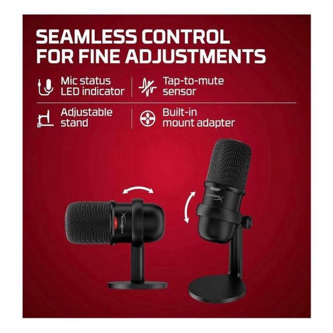HyperX SoloCast Microphone Pro USB à condensateur, pour PC, PS4 et Mac - Désactivation du Micro par Pression, Diagramme Polaire cardioïde, Gaming, Streaming, Podcasts, Twitch, Youtube, Discord - Noir – Image 5