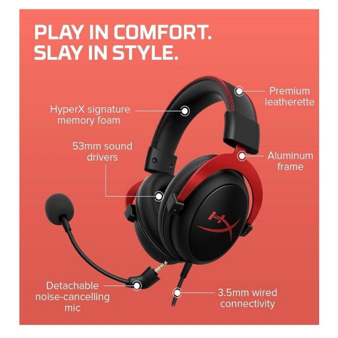 HyperX Cloud II - Casque Gaming avec Micro - Casque Gaming Filaire pour PC/PS4/PS5/Mac - Rouge – Image 2