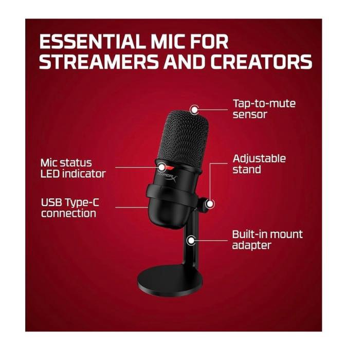 HyperX SoloCast Microphone Pro USB à condensateur, pour PC, PS4 et Mac - Désactivation du Micro par Pression, Diagramme Polaire cardioïde, Gaming, Streaming, Podcasts, Twitch, Youtube, Discord - Noir – Image 7