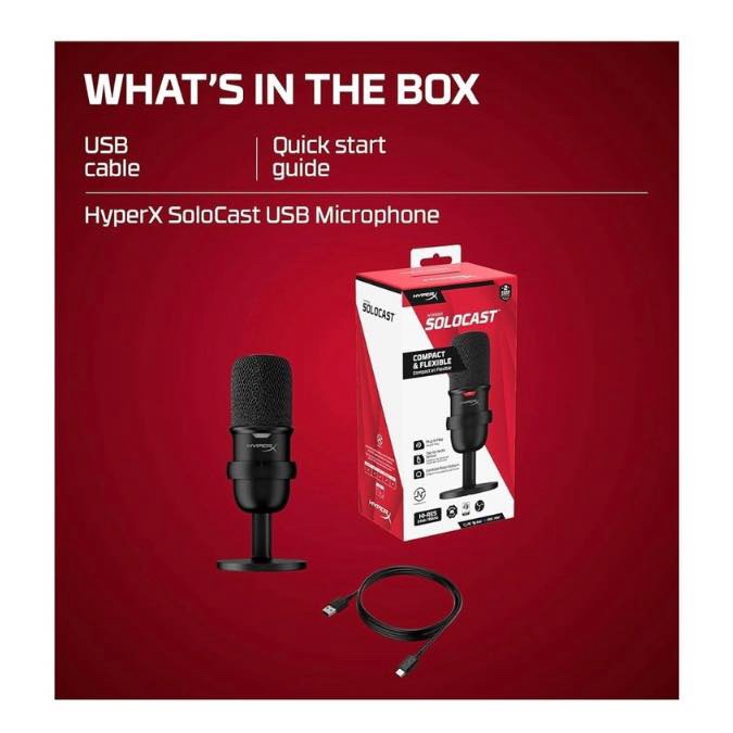 HyperX SoloCast Microphone Pro USB à condensateur, pour PC, PS4 et Mac - Désactivation du Micro par Pression, Diagramme Polaire cardioïde, Gaming, Streaming, Podcasts, Twitch, Youtube, Discord - Noir – Image 9