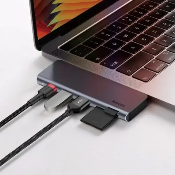 Baseus Harmonica 5en1 USB 3.0 x 2 + SD + TF + HUB USB-C / Type C PD Smart adaptateur – Image 2