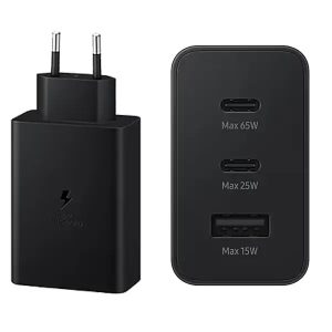 Chargeur secteur rapide 65W USB-C x2, USB-A x1 – Boîtier Samsung EP T6530 Noir