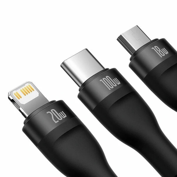 Câble de charge Baseus Type-C vers Micro USB+ Lightning+ Type-C 100W 1,5 m noir – Image 2