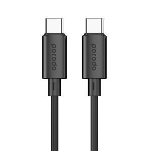 Câble Porodo Blue 60W PD Type C vers Type C – charge rapide et transfert de données en PVC 1,2m – Noir