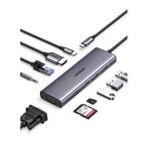 UGREEN Hub 10 en 1 - Adaptateur USB-C (Type C) vers HDMI 4K, VGA, RJ45 Gigabit, Port SD / Micro SD, 3 ports USB 3.0 , Port 3,5mm Jack - UGREEN CM498 15601