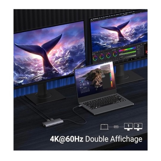 HUB 10 en 1 - Adaptateur USB-C (Type C) vers USB 2.0 x 2, USB 3.0 x 1, USB-C x 1, USB-C Charge 100W, HDMI 1 8K 30Hz, HDMI 2 4K 60hz, Lecteur SD / Micro SD, RJ45 Gigabit - Repartiteur , Switch HDMI Dock station UGREEN CM639 15534 – Image 3