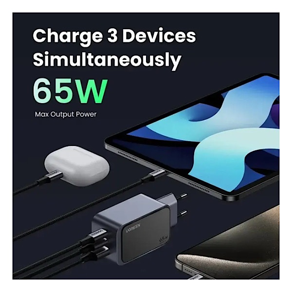 Boitier de charge UGREEN Nexode 65W USB C Charge Rapide (2 Ports USB-C ; 1 port USB-A) – Image 2