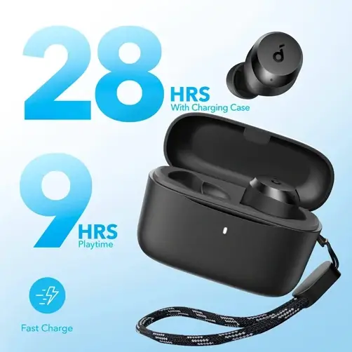 Ecouteurs Soundcore A20i par Anker – Sans Fil – EQ Ajustable – 28H Autonomie – IPX5 – Noir – Image 2