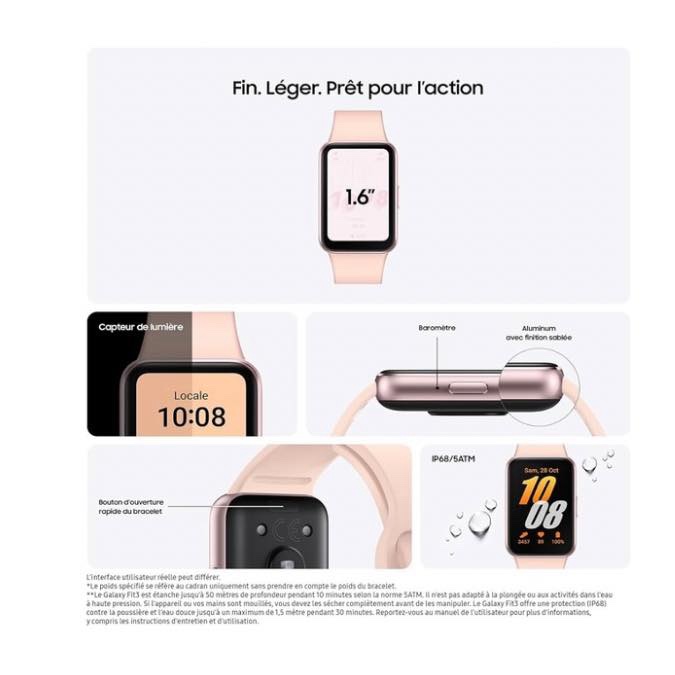 Samsung Galaxy Fit3 - Montre connectée avec écran AMOLED de 40 mm, corps en aluminium, suivi complet de l’activité physique et de la santé, batterie jusqu’à 13 jours, charge rapide, 5 ATM - Rose/Or – Image 2