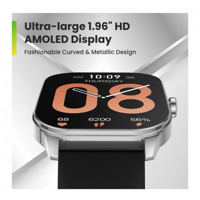 Amazfit Pop 3S Montre intelligente avec écran AMOLED de 5 cm, appel BT, SpO2, autonomie de la batterie de 12 jours, acier inoxydable, assistance vocale AI, 100 modes sportifs - Noir – Image 2