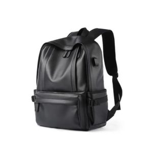 Sac à dos élégant imperméable 15,6 pouces  - en Simili Cuir couleur noire - Homme & Dame