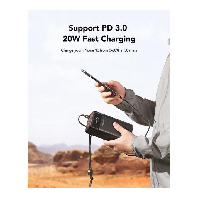 Batterie externe VEGER 50 000 mAh (W5001), Powerbank 100 W PD/QC3.0, chargeur portable haute capacité, charge rapide, USB C, avec câbles, écran LED, 3 vitesses, lampes de poche puissantes et boussole pour l'extérieur – Image 4