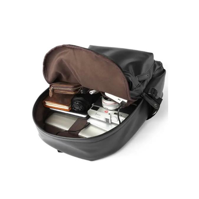 Sac à dos élégant imperméable 14 pouces - en Simili Cuir couleur noire - Homme & Dame – Image 3