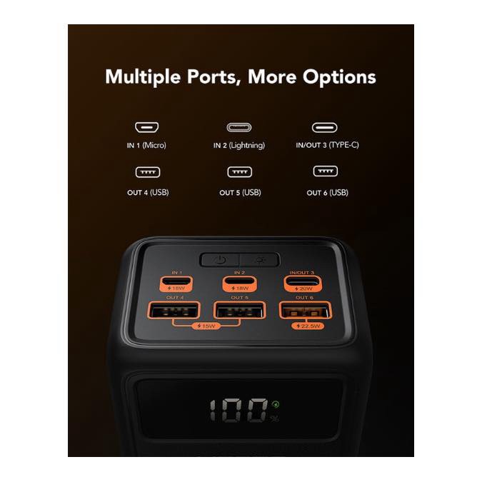 Batterie externe VEGER 50 000 mAh (W5001), Powerbank 100 W PD/QC3.0, chargeur portable haute capacité, charge rapide, USB C, avec câbles, écran LED, 3 vitesses, lampes de poche puissantes et boussole pour l'extérieur – Image 5