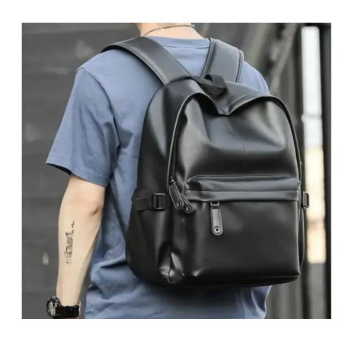 Sac à dos élégant imperméable 14 pouces - en Simili Cuir couleur noire - Homme & Dame – Image 4