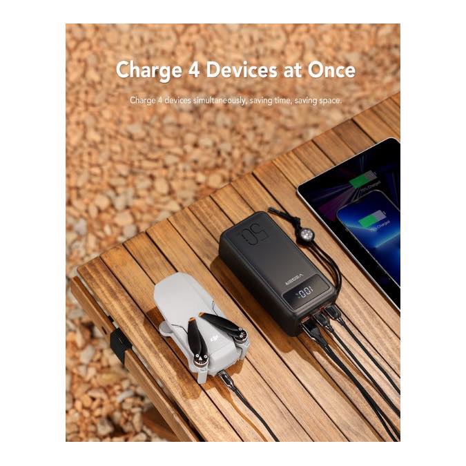 Batterie externe VEGER 50 000 mAh (W5001), Powerbank 100 W PD/QC3.0, chargeur portable haute capacité, charge rapide, USB C, avec câbles, écran LED, 3 vitesses, lampes de poche puissantes et boussole pour l'extérieur – Image 6