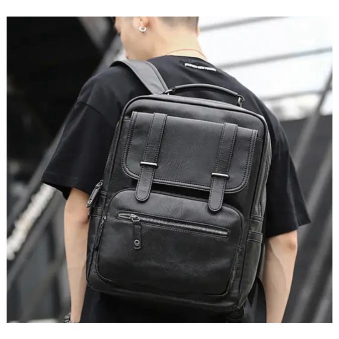 Sac à dos élégant imperméable 14 pouces- en Simili Cuir couleur noire - Homme & Dame – Image 5