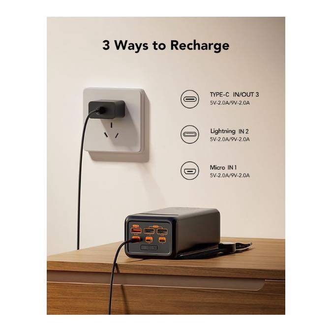 Batterie externe VEGER 50 000 mAh (W5001), Powerbank 100 W PD/QC3.0, chargeur portable haute capacité, charge rapide, USB C, avec câbles, écran LED, 3 vitesses, lampes de poche puissantes et boussole pour l'extérieur – Image 7