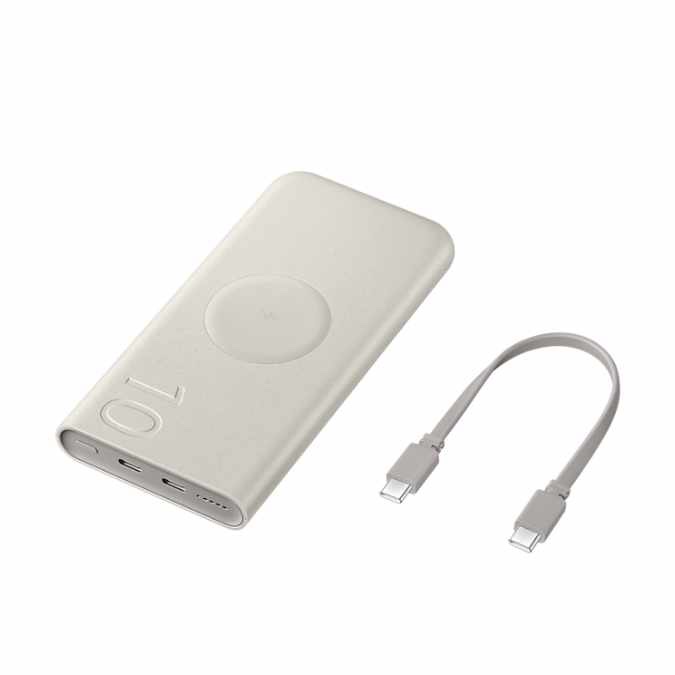 Samsung Powerbank Batterie externe 10 000 mAh charge Ultra Rapide 25W + Charge sans fil avec 2 ports USB-C, Beige – Image 5
