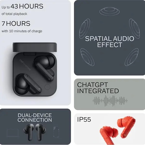 Écouteurs Bluetooth Nothing CMF Buds Pro 2 – Réduction de Bruit (ANC) – Noir – Image 3
