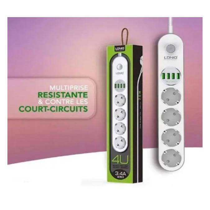 LDNIO SE4432 Multiprise Electrique, Prise Multiple 2 mètres, Parafoudre avec Protection Contre les Surtensions et Interrupteur - 4 prises AC avec 4 ports USB – Image 2