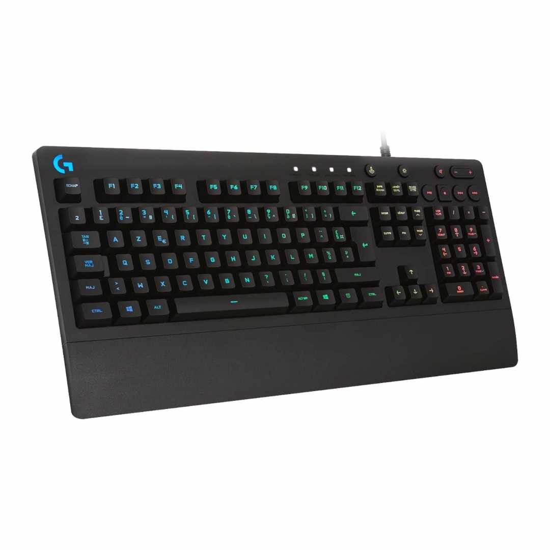 Logitech G213 Prodigy, Clavier Gamer, Eclairage RGB LIGHTSYNC, Résistant aux Éclaboussures, Personnalisable, Commandes Multimédia Dédiées, Français AZERTY - Noir