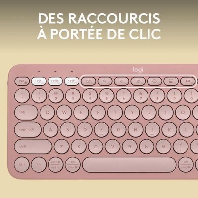 Clavier Sans fil Logitech Pebble Keys 2 K380s - Bluetooth multidispositif, raccourcis personnalisables, fin et portable, Bouton Easy-switch pour Windows, macOS, iPadOS, Android, ChromeOS - AZERTY, Rose – Image 3