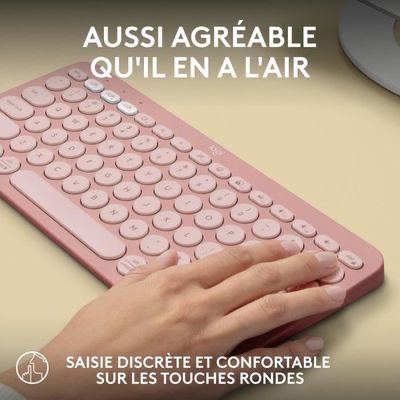 Clavier Sans fil Logitech Pebble Keys 2 K380s - Bluetooth multidispositif, raccourcis personnalisables, fin et portable, Bouton Easy-switch pour Windows, macOS, iPadOS, Android, ChromeOS - AZERTY, Rose – Image 4