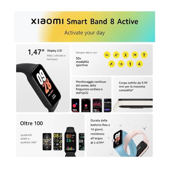 Xiaomi Smart Band 8 Active, Montre Connectée avec Écran TFT de 1,47", Smartwatch Recharge Rapide, Jusqu'à 14 Jours d'autonomie, 50 Modes de Sport, Montre Intelligente Étanche 5 ATM - Rose – Image 2