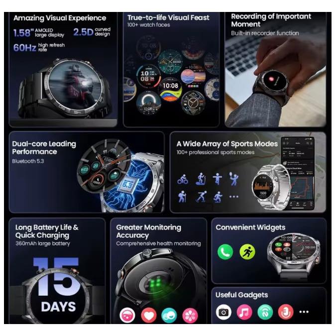 Montre Connectée – Haylou Solar 5 – Écran 1,58″ Amoled – IP68 – 15 jours Autonomie – Noir – Image 6