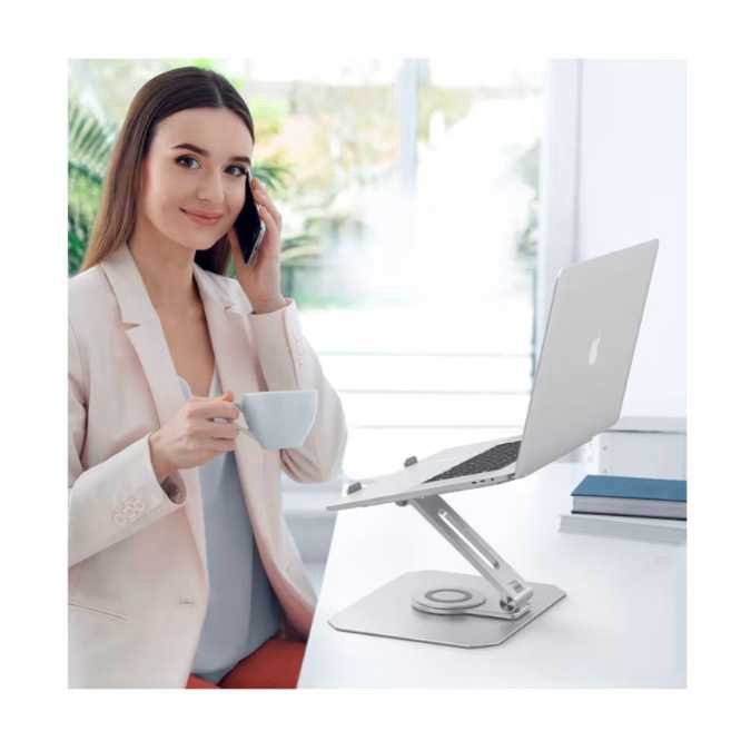 Support pour ordinateur portable pliable, rotatif à 360°, Laptop stand ergonomique en aluminium pour PC - Hauteur réglable jusqu'à 17 cm - Pour ordinateur portable de 11 à 17" – Image 10