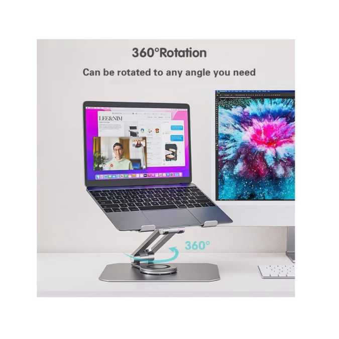 Support pour ordinateur portable pliable, rotatif à 360°, Laptop stand ergonomique en aluminium pour PC - Hauteur réglable jusqu'à 17 cm - Pour ordinateur portable de 11 à 17" – Image 3