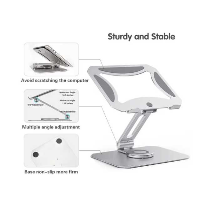 Support pour ordinateur portable pliable, rotatif à 360°, Laptop stand ergonomique en aluminium pour PC - Hauteur réglable jusqu'à 17 cm - Pour ordinateur portable de 11 à 17" – Image 5
