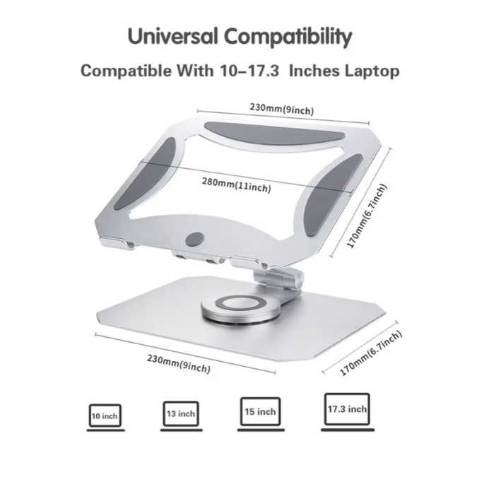 Support pour ordinateur portable pliable, rotatif à 360°, Laptop stand ergonomique en aluminium pour PC - Hauteur réglable jusqu'à 17 cm - Pour ordinateur portable de 11 à 17" – Image 6